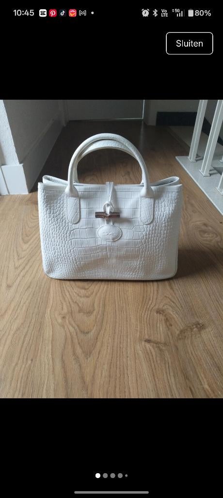 Longchamp Roseau tote bag croco leather, Ophalen of Verzenden, Zo goed als nieuw, Wit, Handtas