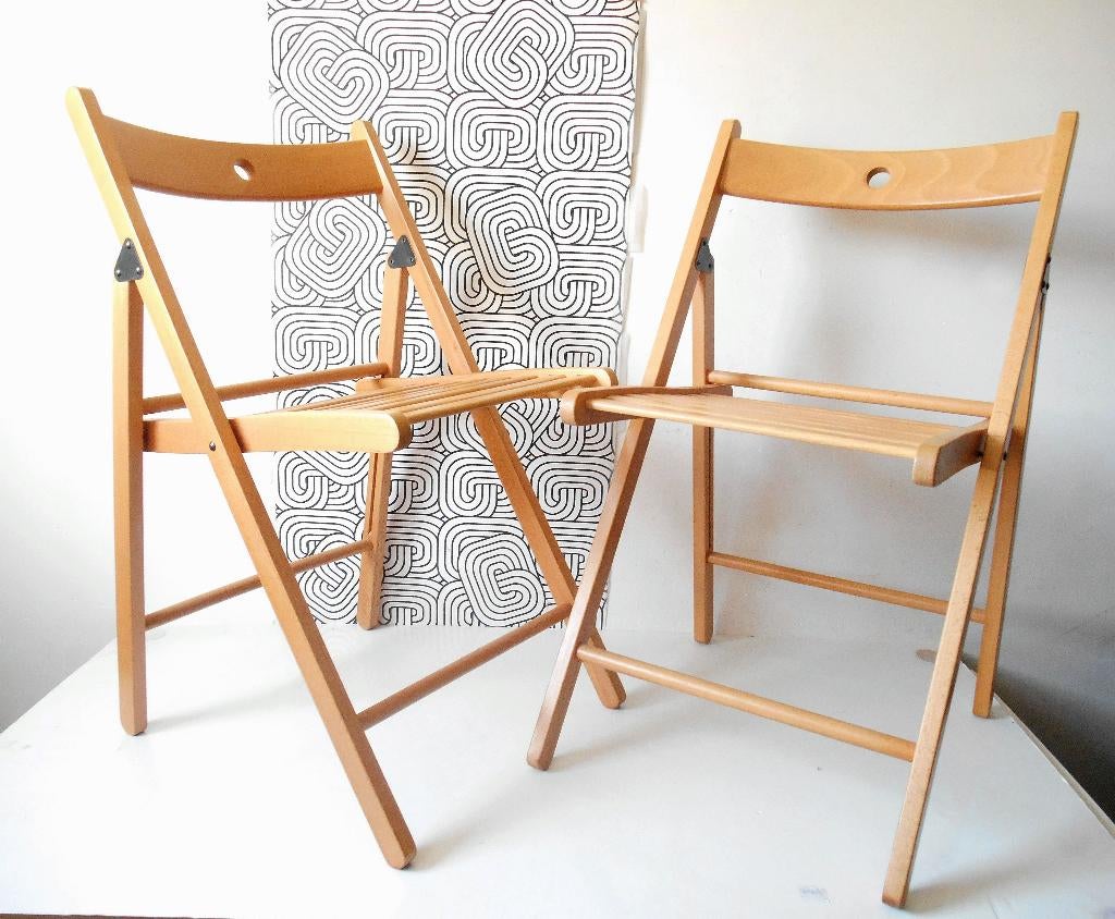 2 Design klapstoelen in beukenhout, Huis en Inrichting, Ophalen, Twee, Zo goed als nieuw, Modern