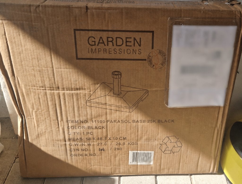 Pied de parasol neuf 25 kg – encore dans emballage d'origine, Enlèvement, Neuf, Moins de 1 mètre, Base de parasol