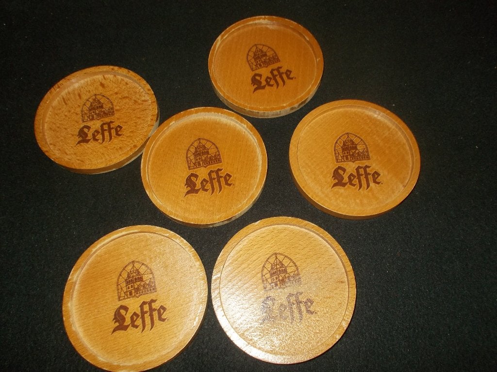 Leffe - 6 gebruikte houten bierglas onderzetters - Interbrew, Verzamelen, Ophalen, Gebruikt, Overige typen, Leffe