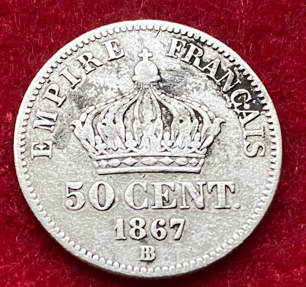 Napoleon III munt van 50 cent 1864,67 of 68, Ophalen of Verzenden, Zilver