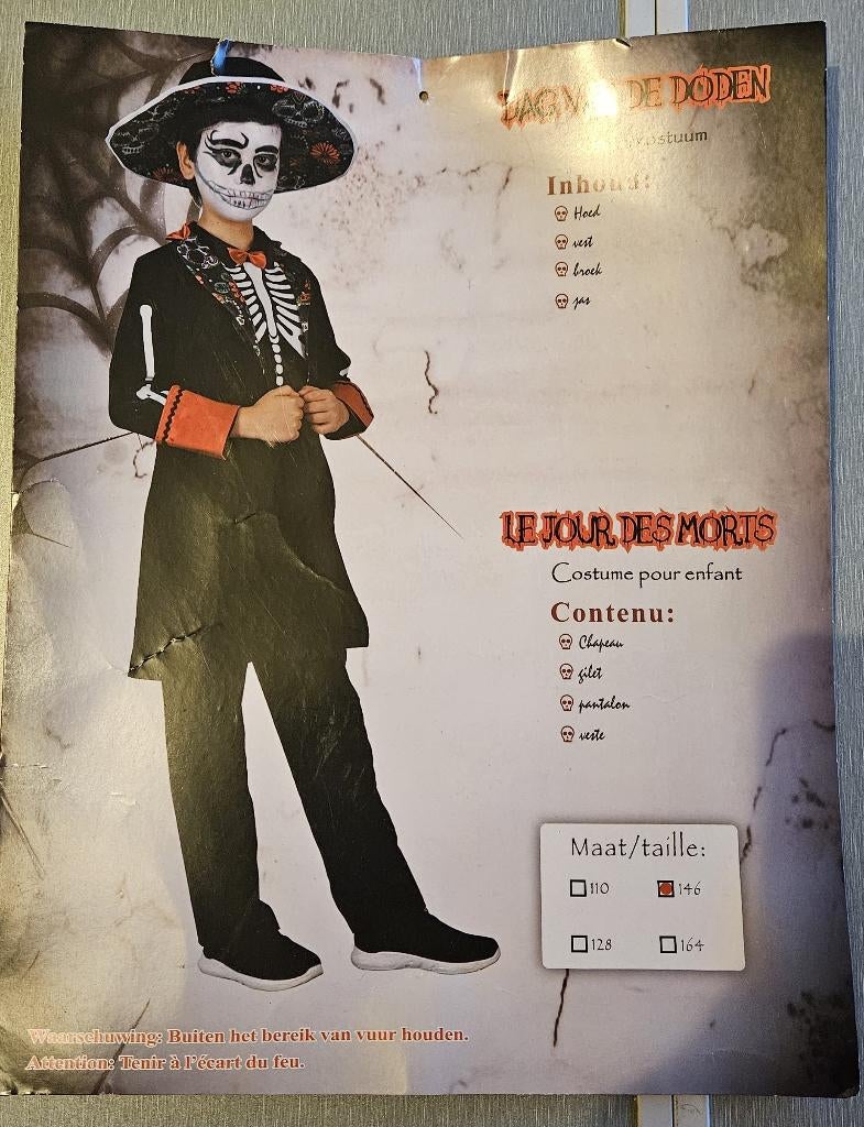 Verkleedkledij "dag van de doden" maat 146 Halloween, Kinderen en Baby's, Ophalen of Verzenden, Gebruikt, 146 t/m 152, Jongen of Meisje