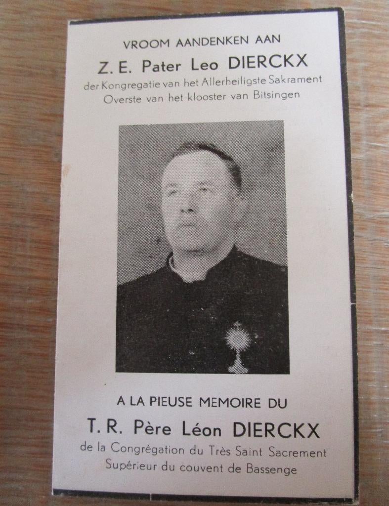 36 doodsprentjes Pater, Enlèvement ou Envoi, Carte de condoléances