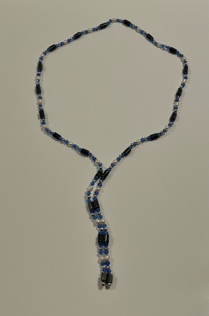 Magnetische blauw-zwart-witte halsketting / armband, Ophalen of Verzenden, Nieuw, Blauw, Verstelbaar