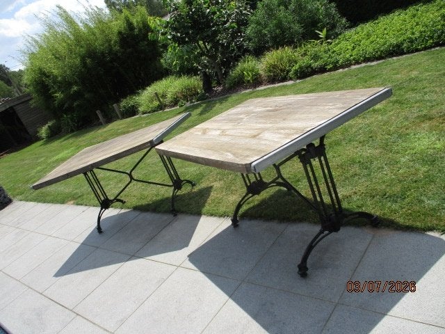 2 tafels met steenschotblad en gietijzeren onderstellen, Enlèvement, Utilisé, Rectangulaire, Bois