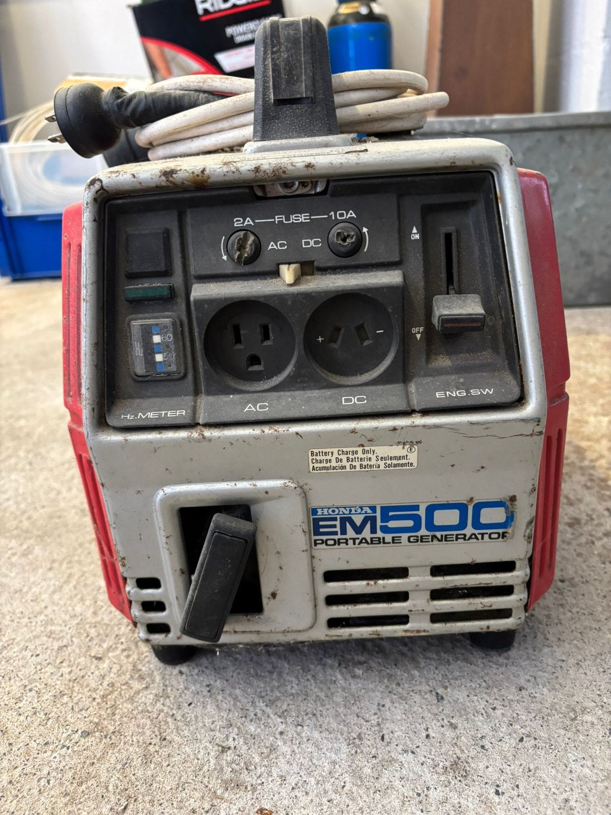 Honda EM500 stroomgroep., Bricolage & Construction, Générateurs, Enlèvement, Utilisé, Moins de 5 kVA, Essence