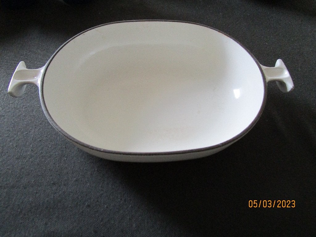VINTAGE OVENSCHOTEL LE CREUSET - WIT - GIETIJZER - OVAAL, Gietijzer, Overige typen, Le Creuset, Ophalen of Verzenden