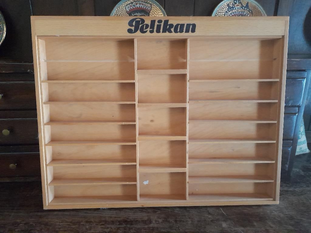vintage retro display hout PELIKAN voor stylo's of vulpennen, Verzamelen, Ophalen of Verzenden