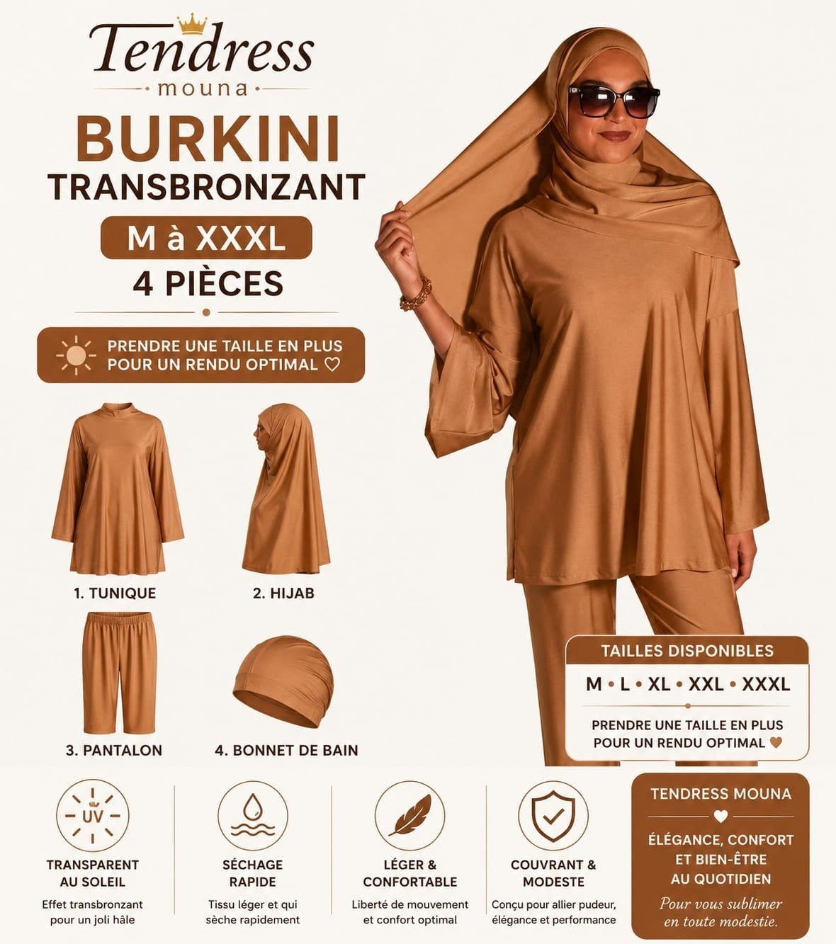 Maillot burkini transbronzant