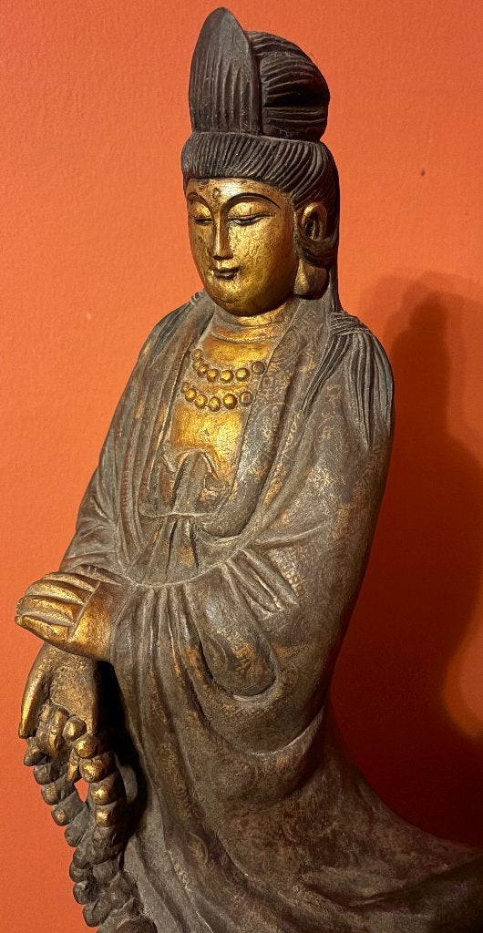 Kwan Yin godinnenbeeld in massief hout, Antiek en Kunst, Gesneden, 67 cm, Ophalen of Verzenden, China