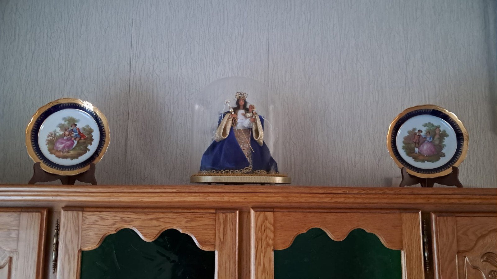 Mariabeeld onder een stolp, Ophalen, Minder dan 50 cm, Gebruikt, Glas