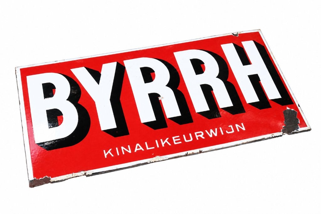 Authentiek emaille reclamebord Franse aperitief Byrrh, Collections, Enlèvement, Utilisé, Panneau publicitaire