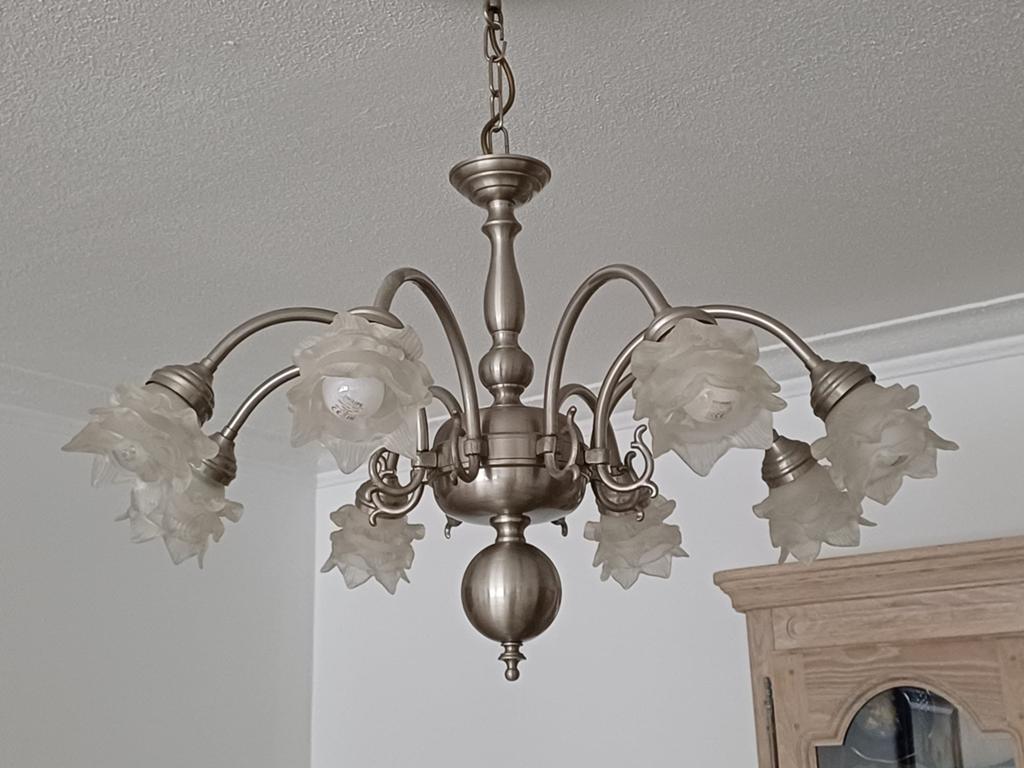 Klassieke kroonluchter 6 lichts – bloem kapjes, Maison & Meubles, Lampes | Lustres, Enlèvement, Comme neuf