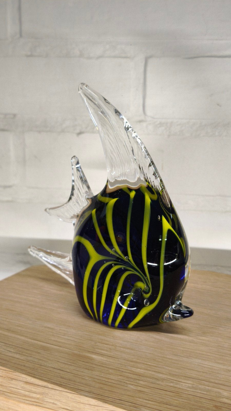 Sierlijk glazen kunstwerk vis – Blauw met geel gestreept, Ophalen of Verzenden, Blauw, Glas, Handgemaakt