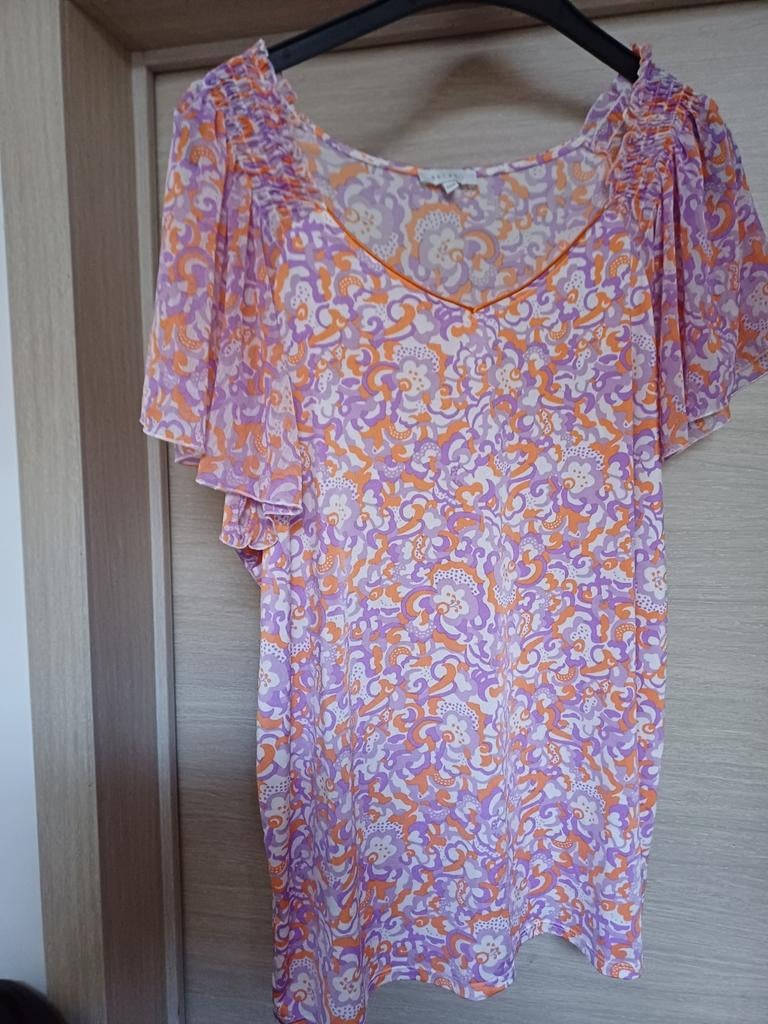Bel & Bo t-shirt wit/ oranje/ paars xxxl(50/52), Kleding | Dames, Grote Maten, Bel & Bo, Ophalen of Verzenden, Zo goed als nieuw