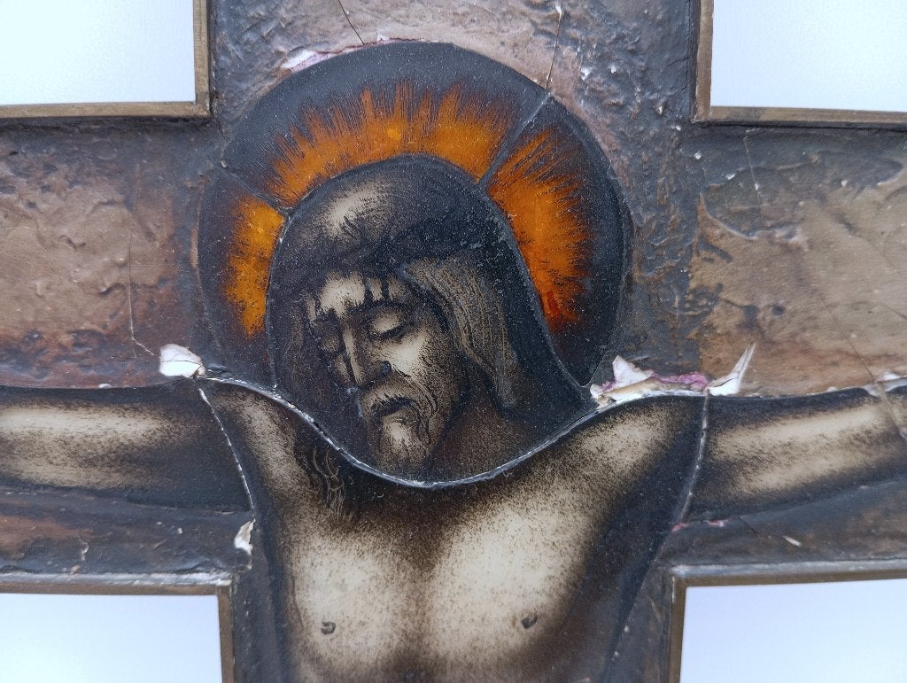 PEINTURE MAERELLE FRANÇAISE JÉSUS CHRIST CRUCIFIX, Antiquités & Art, Enlèvement ou Envoi