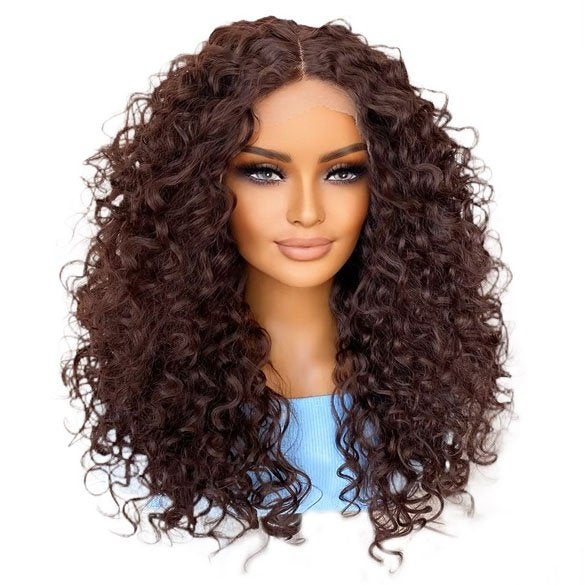Luxe krullen pruik kastanjebruin haar met veel volume Britta, Ophalen of Verzenden, Nieuw