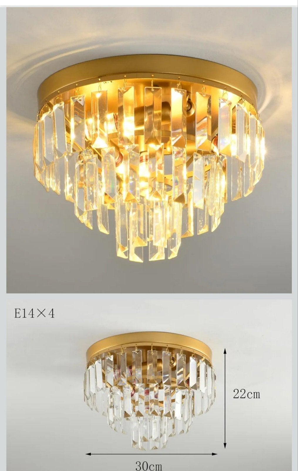 Moderne kristallen plafondlamp (Ø 30 cm), Ophalen of Verzenden, Goud, Plafondlamp, LED