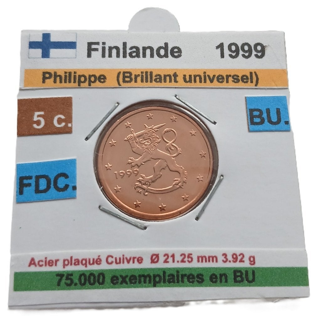 FINLANDE pièce de 5 Eurocent 1999 FDC/ BU, Timbres & Monnaies, Envoi, Finlande, 5 centimes, Monnaie en vrac
