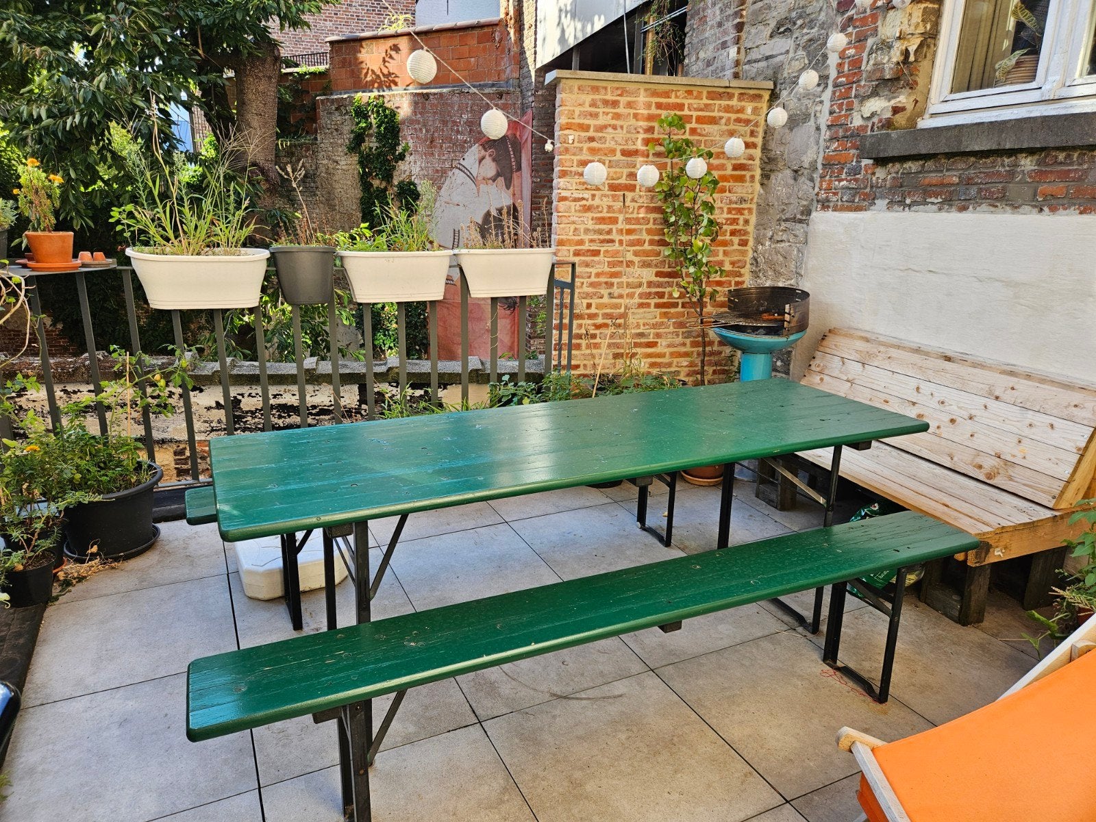 Groene bierbank/biertafel set 22cm – klapbaar, hout/staal, Jardin & Terrasse, Tables de pique-nique, Enlèvement, Bois, Pliant
