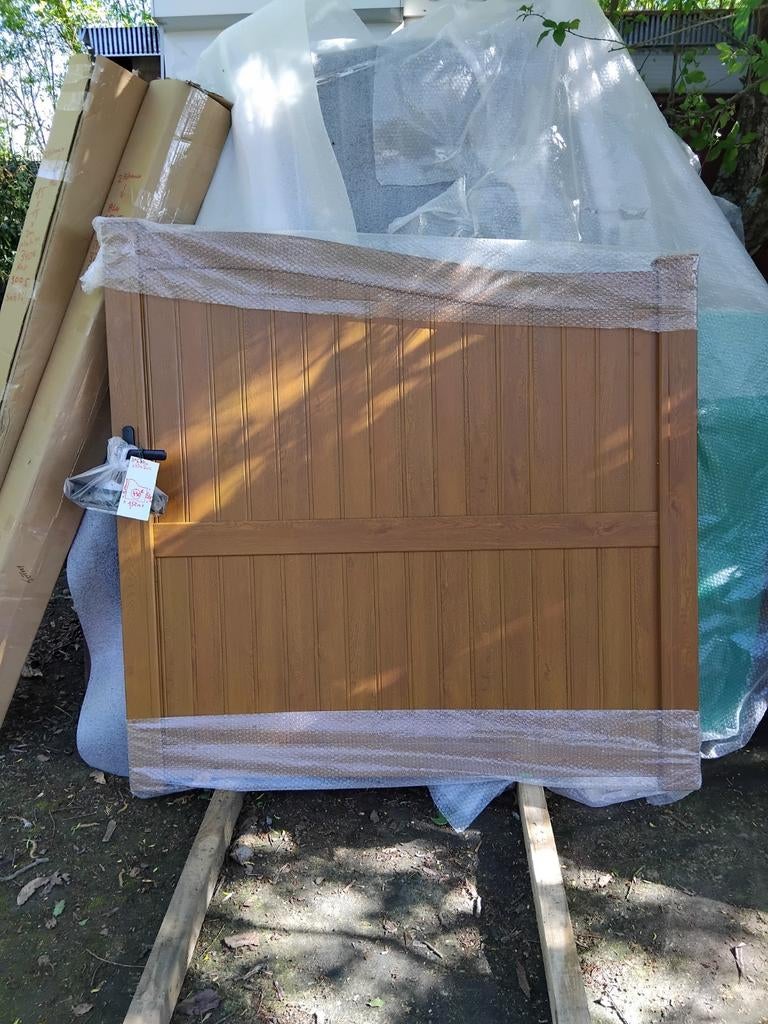 Porte jardin portillon  chêne doré ,noir Aluminium