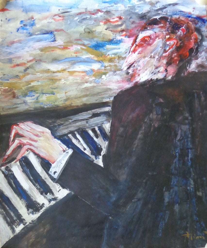 FRANS MINNAERT / DE PIANIST / OLIEVERF PAPIER / 149x125cm, Ophalen, Gesigneerd, Olieverf