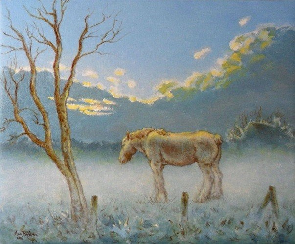 Kunsthandel Gennep - "Paard In Ochtendmist", Antiquités & Art, Art | Peinture | Moderne, Enlèvement ou Envoi, Signé, Peinture à l'huile