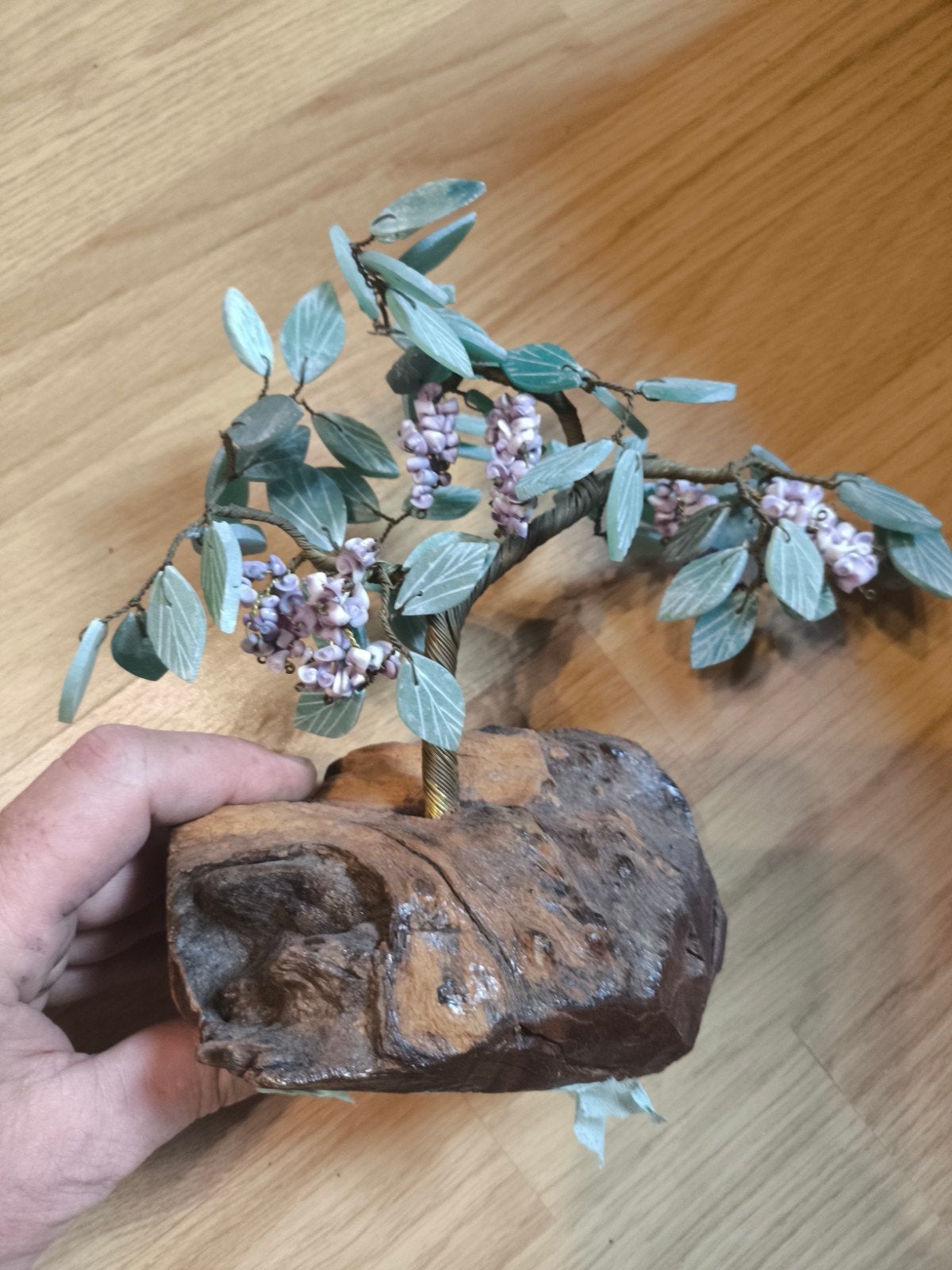 Vintage Chinees edelsteenboompje / bonsai op grillige houten, Ophalen of Verzenden