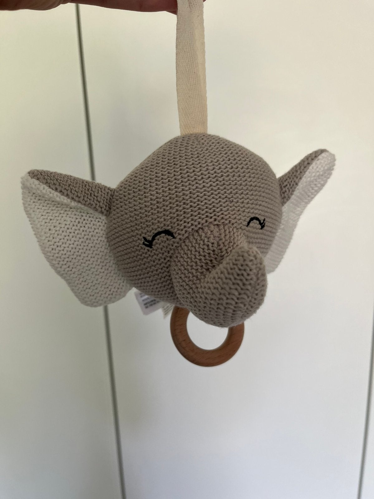 Muzikale olifant met houten ring!, Ophalen of Verzenden, Zo goed als nieuw