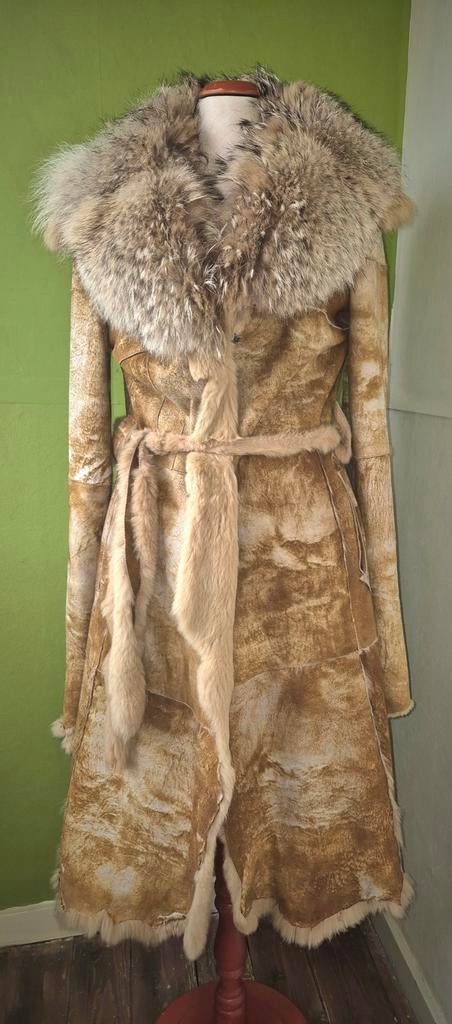 Boho hippie chic bontjas met bontkraag, Ophalen of Verzenden, Maat 36 (S)