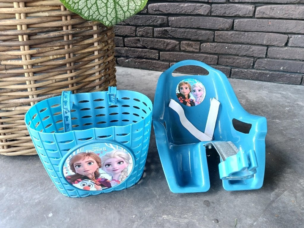 Mandje en poppenzitje Frozen, Fietsen en Brommers, Ophalen, Zo goed als nieuw, Fietsmand