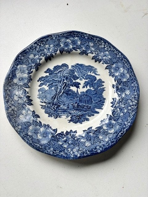 Vintage Enoch Wedgwood 'Woodland' Bord Blauw/Wit (Engeland), Antiek en Kunst, Ophalen