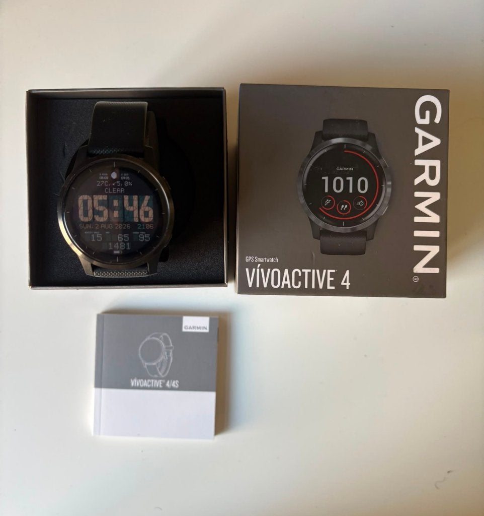 Garmin Vivoactive 4 – GPS Smartwatch – incl. box and charger, Handtassen en Accessoires, Ophalen, Gebruikt, Zwart, Garmin