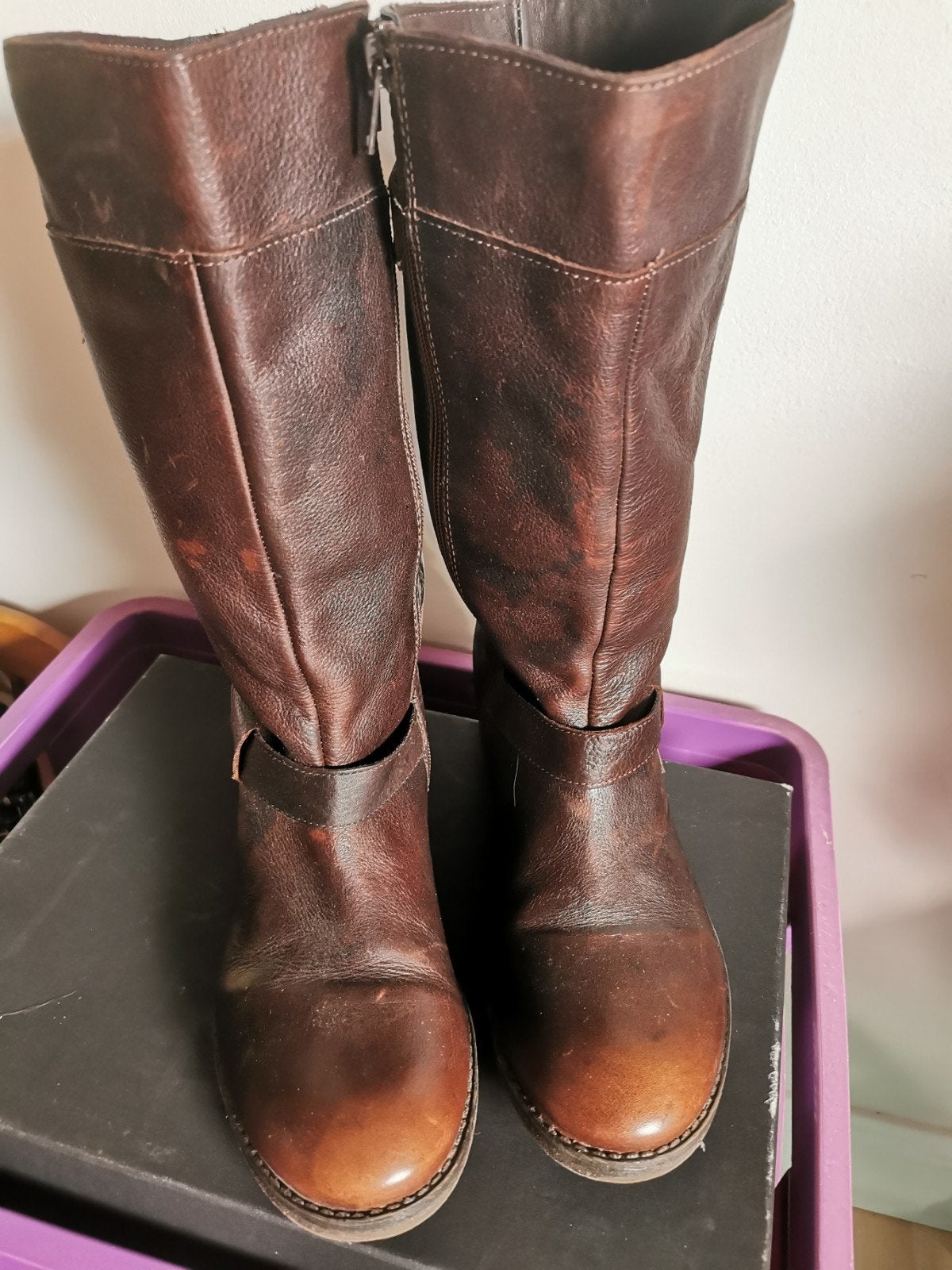 Comme neuves, belles bottes pour femmes en cuir marron de Za, Enlèvement ou Envoi, Zara, Comme neuf, Brun