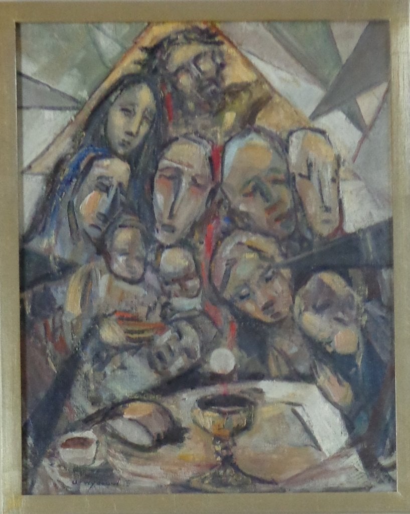 URBAIN WYDOUW / LAATSTE AVONDMAAL / OLIEVERF / 75x85cm KADER, Portrait ou Personnes, Peinture à l'huile, Panneau, Œuvre originale