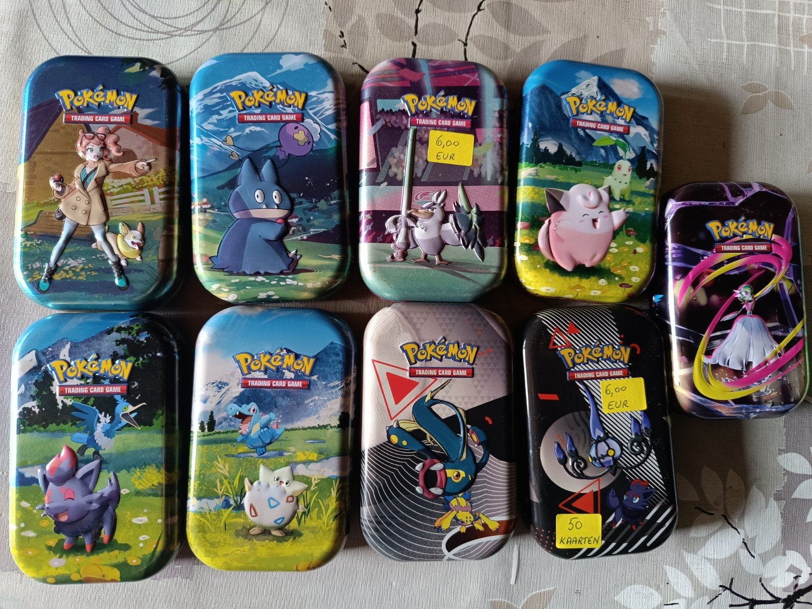 9 gevulde pokémondoosjes met 50 kaarten, Ophalen of Verzenden