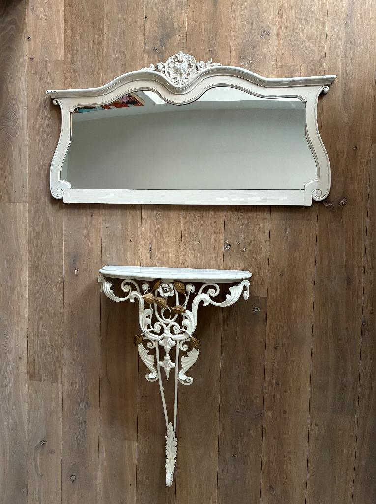 Romantisch antiek console meubel marmeren blad + spiegel, Antiquités & Art, Antiquités | Meubles | Armoires, Enlèvement
