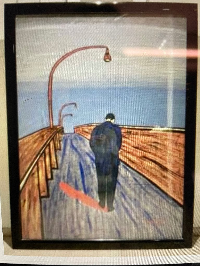 Gouache BRUNO VEKEMANS -Man op brug 127 CM X 93 CM, Ophalen, Gouache, Figuren