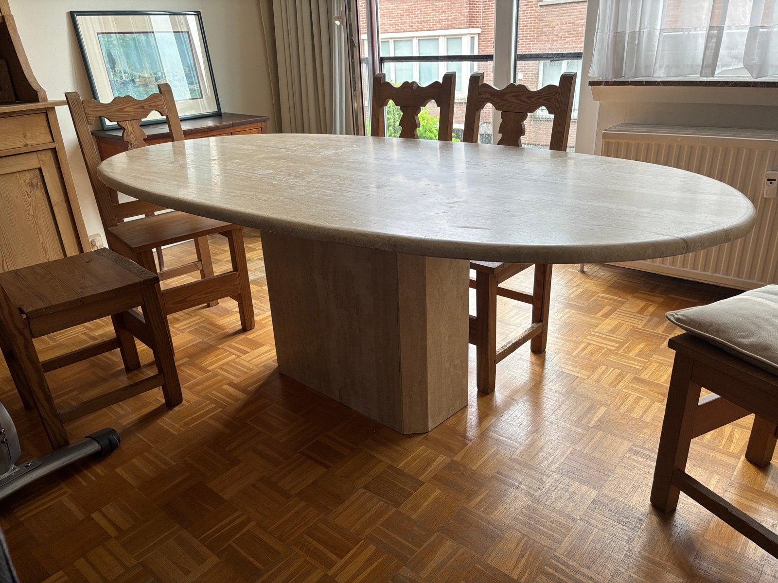 Table en Travertin, Maison & Meubles, Enlèvement, Utilisé