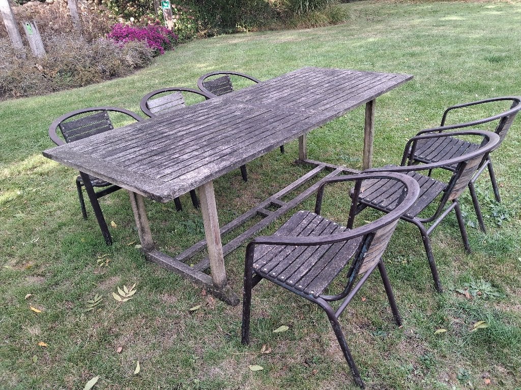 Tuintafel in teak met 6 stoelen, Tuin en Terras, Ophalen, Gebruikt
