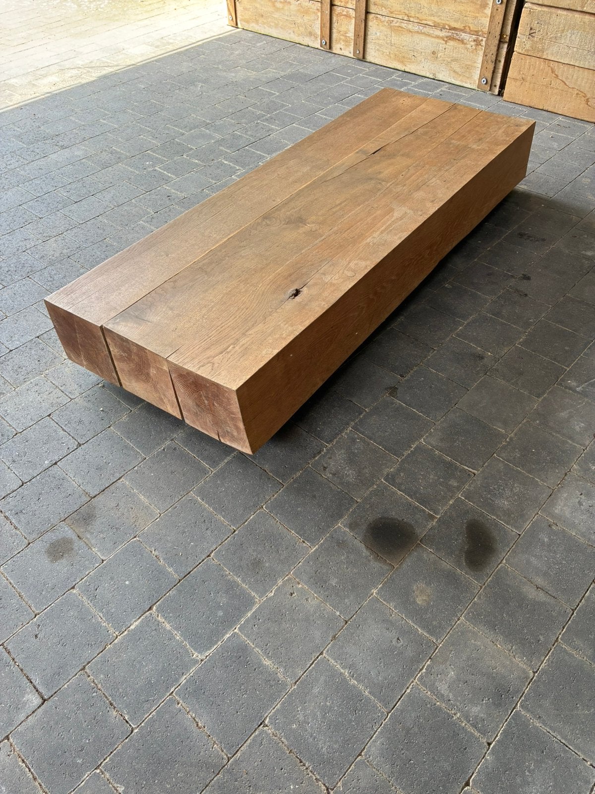 Salontafel uit massief eiken balken, 150 à 200 cm, Comme neuf, Enlèvement, 50 à 100 cm