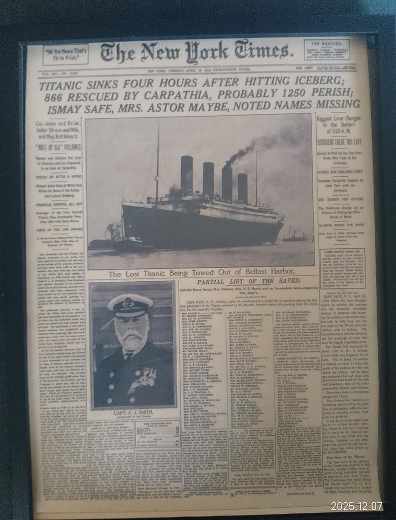 Titanic 1912 New York Times, Enlèvement ou Envoi