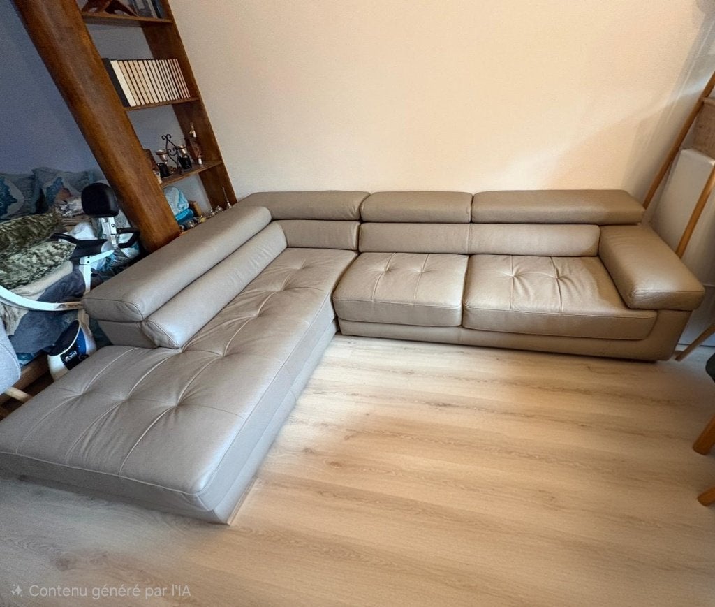 Canapé d'angle cuir beige/taupe, Maison & Meubles, Banc d'angle, Quatre personnes ou plus, Enlèvement, Utilisé