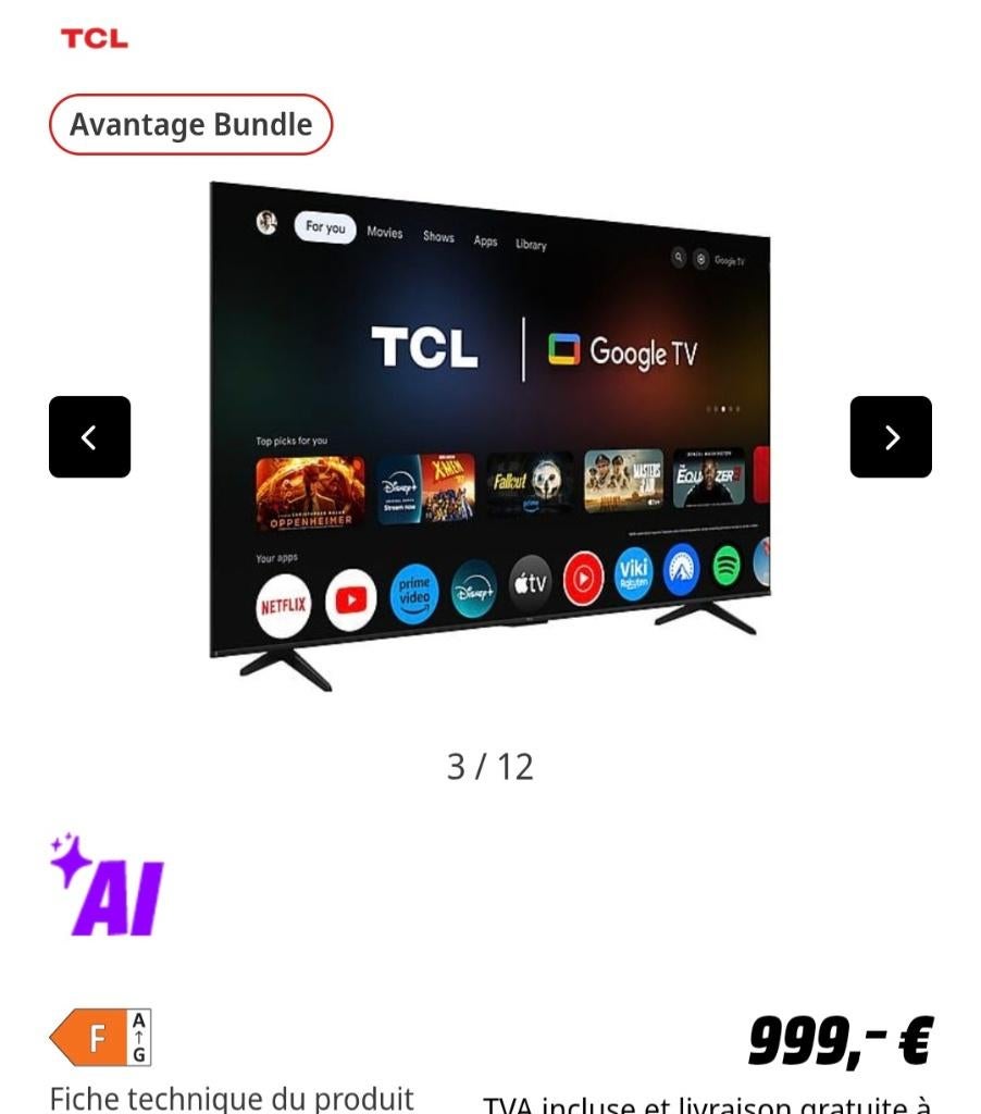 TV TCL 75 POUCES  ÉCRAN CASSÉ, Autres marques, QLED, 50 Hz, Enlèvement