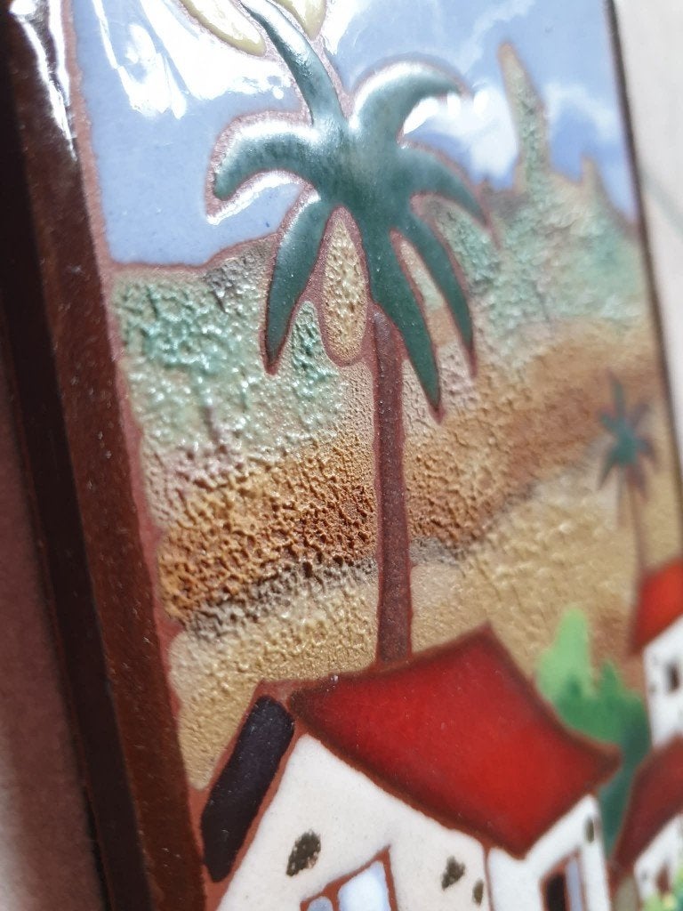 Vintage Wand Tegel Glazuur Aardewerk Gran Canaria, Ophalen, Vintage, Steen/keramiek, Zo goed als nieuw