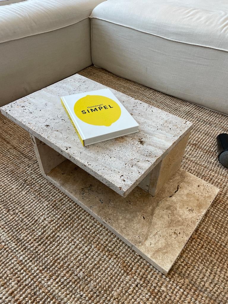 Salontafel massief travertijn handgemaakt, 80x40x27 cm, Ophalen, Overige materialen, Minder dan 50 cm, Gebruikt