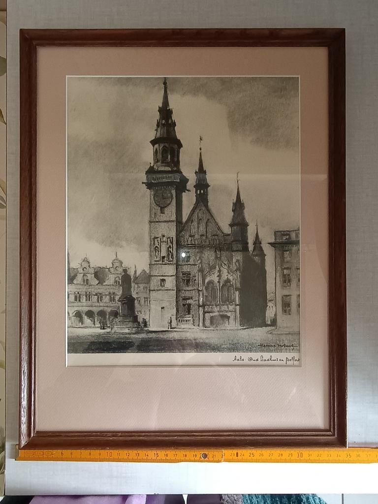 Aalst, oude stadhuis en Belfort, Antiek en Kunst, Kunst | Etsen en Gravures, Ophalen of Verzenden