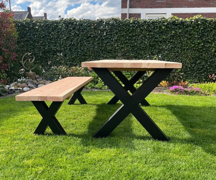 houten tuintafel met stalen poten - nieuw, Jardin & Terrasse, Tables de jardin, Enlèvement ou Envoi, Neuf, Rectangulaire, Bois
