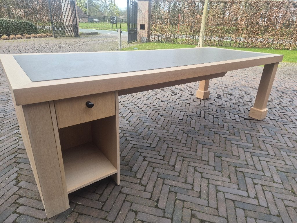Bureau in eik en natuursteen, 100 cm, Zo goed als nieuw, Ophalen, 250 cm