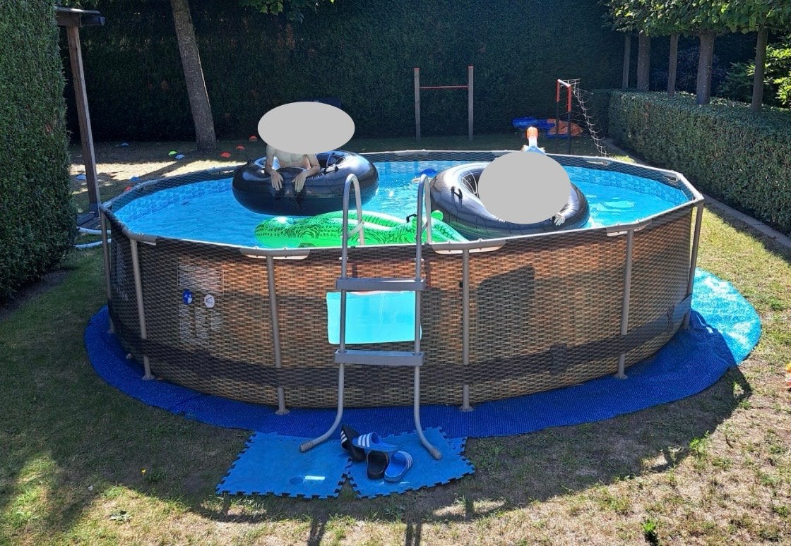 Bestway Power Steel zwembad Ø 396 cm + ladder + afdekzeil, Tuin en Terras, Zwembaden, Ophalen, Gebruikt, Rond, Opzetzwembad